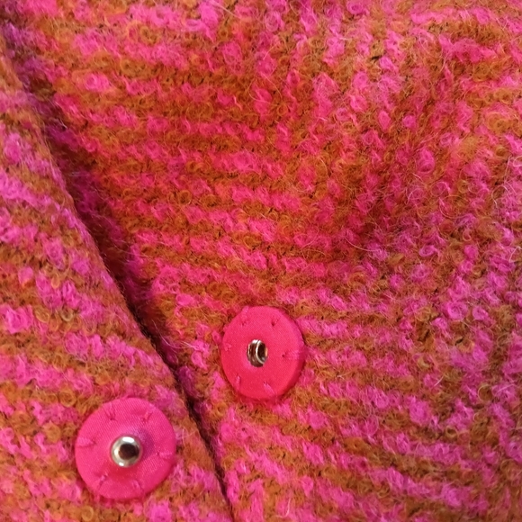 Boden Sienna Pink & Brown Herringbone Collerless Wool Blend Coat Snap Front US 2 - Picture 6 of 9